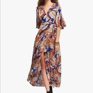 Milumia Women’s Boho Wrap Dress Orange & Blue Print